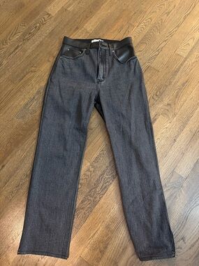 Women’s Black Straight-Leg Jeans with Leather on back